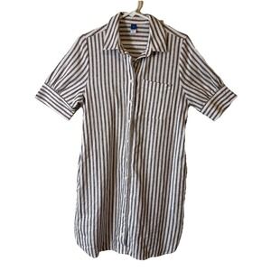 Old Navy Puff Sleeve Linen Blend Shirt Dress Sand Stripe M Short Sleeve Linen